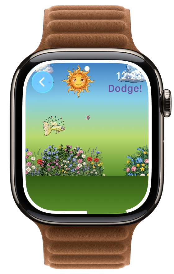 Besti Bounce gameplay showing a pet mid-air over the flower field background