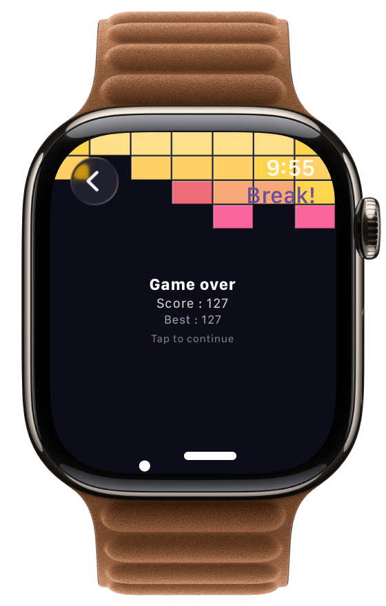 Besti Break game over screen showing final score