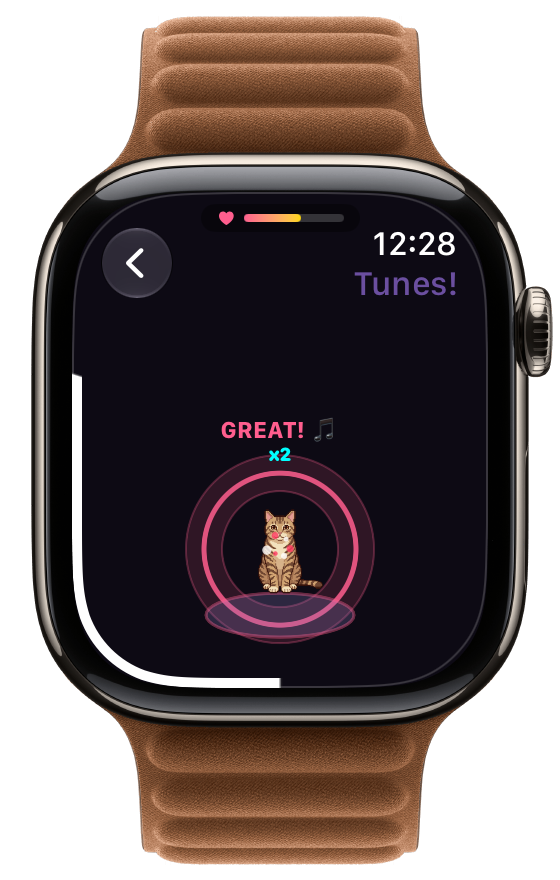 Besti Tunes showing a Great tap with the streak multiplier growing