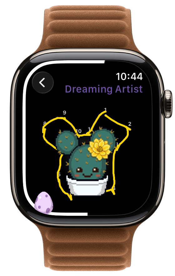 Dreaming Artist gameplay showing a completed trace revealing a cactus sprite