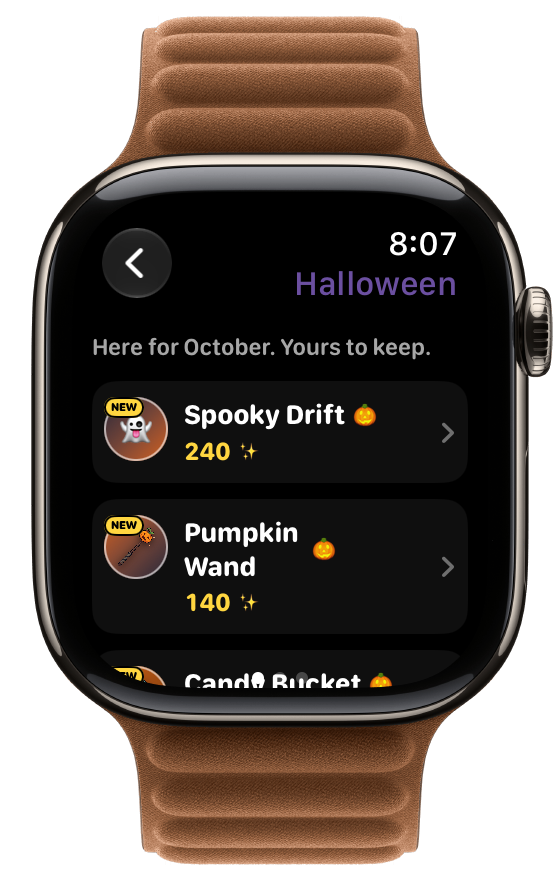 Spark Store on Apple Watch, with the Halloween items at the top