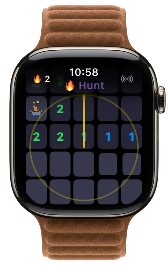 Ember Hunt gameplay showing the radar sweep animation turning across the board