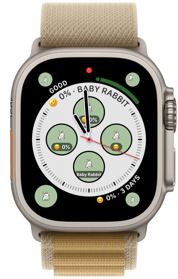 Apple Watch face in edit mode showing complication slots highlighted