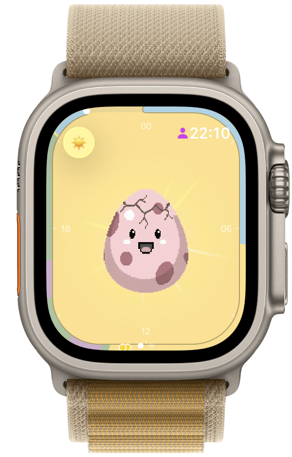 Apple Watch showing the mood ring filling across the day, with the egg awake