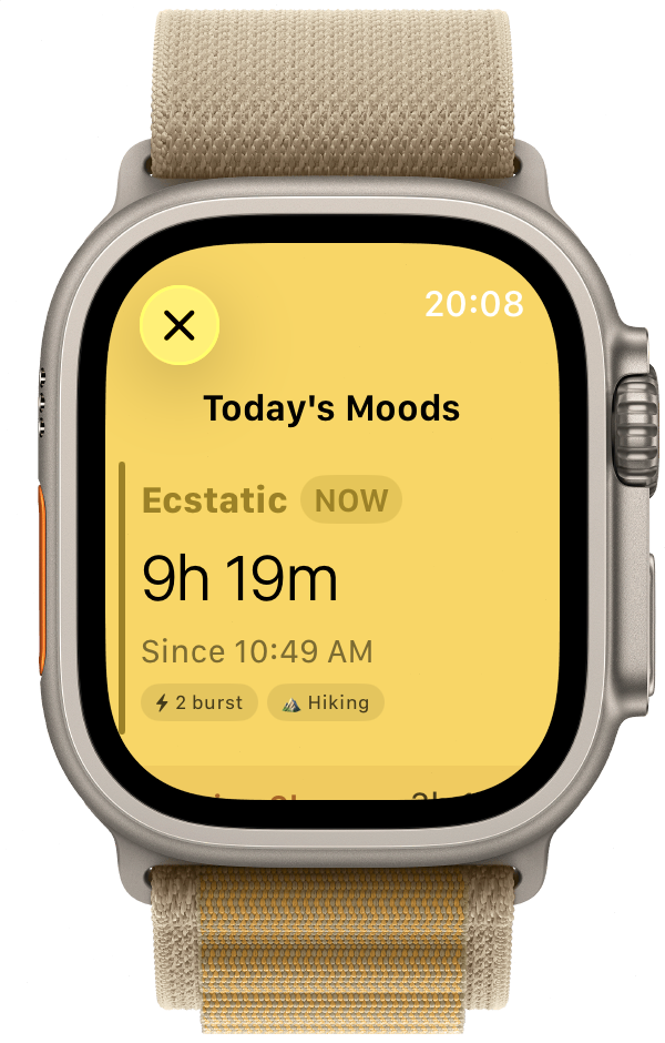 Today's Moods detail on Apple Watch showing the current Ecstatic segment