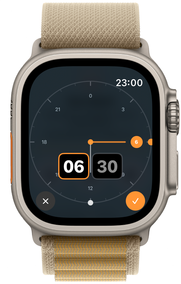 Apple Watch wake time picker, dial set to 06:30