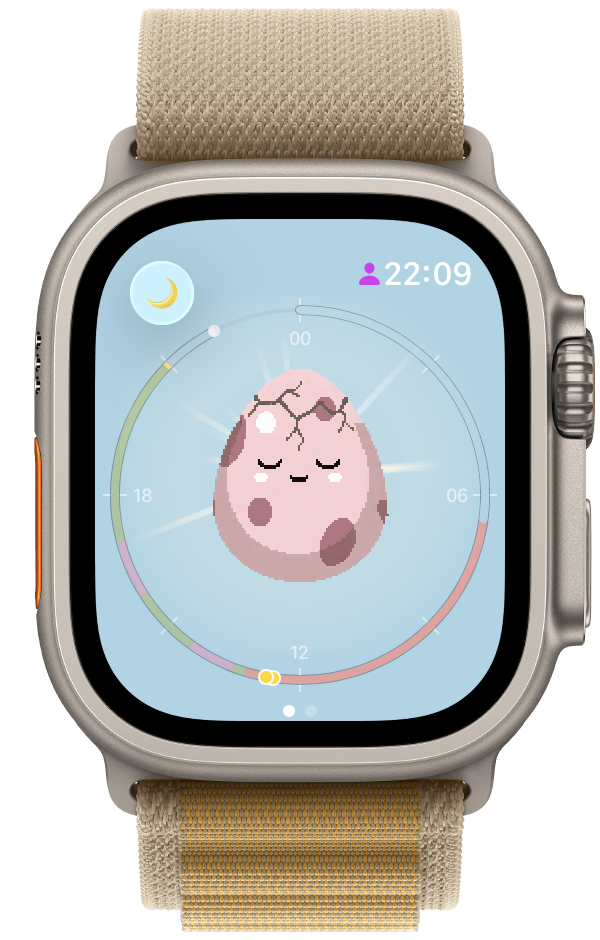 Apple Watch showing the pet asleep at night with the mood ring