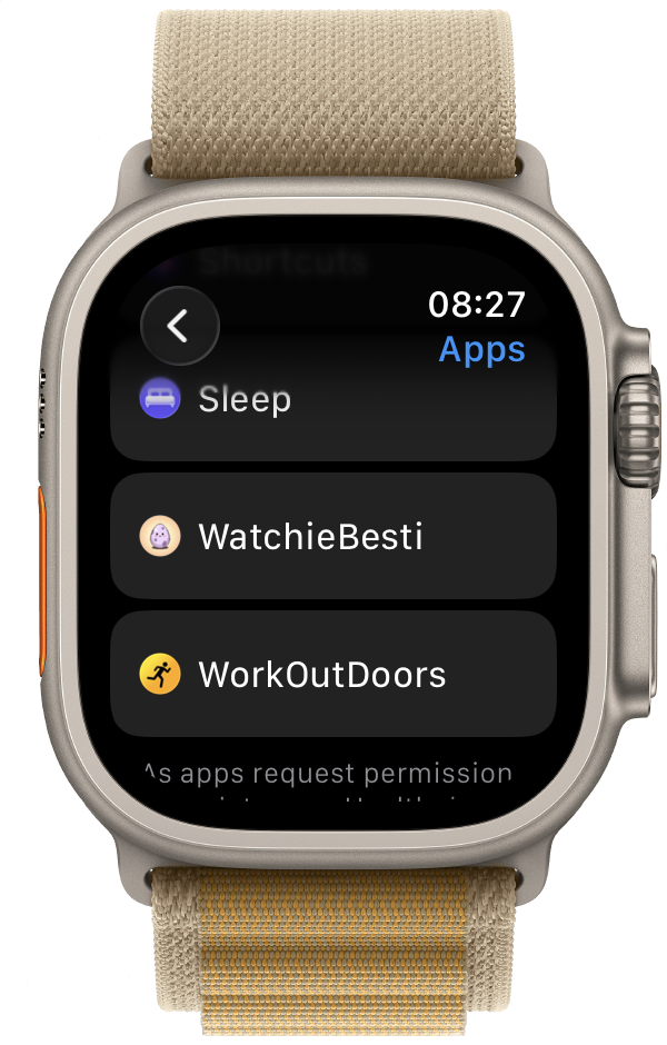 Apple Watch Health app source list showing WatchieBesti