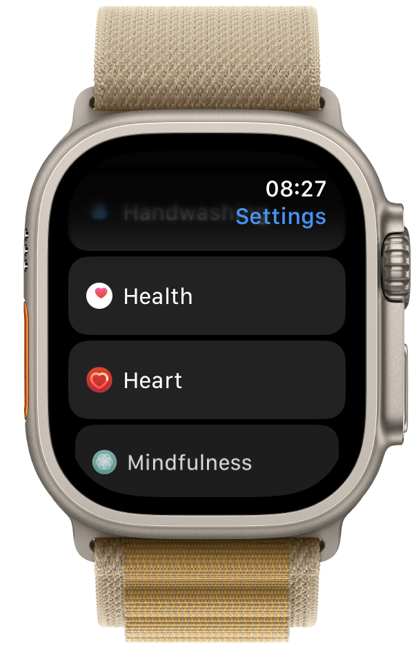 Apple Watch Settings app showing the Health row