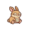 Pixel art rabbit reading a book at school