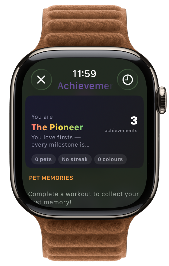 Apple Watch showing achievements — streak badges and milestones