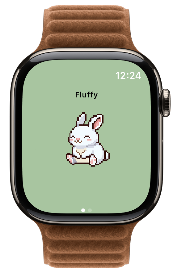 Apple Watch showing neutral pet on a calm green background