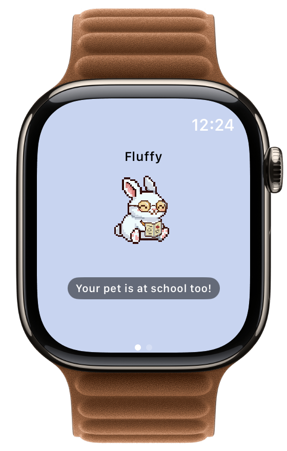 Apple Watch showing tired pet on a soft purple background