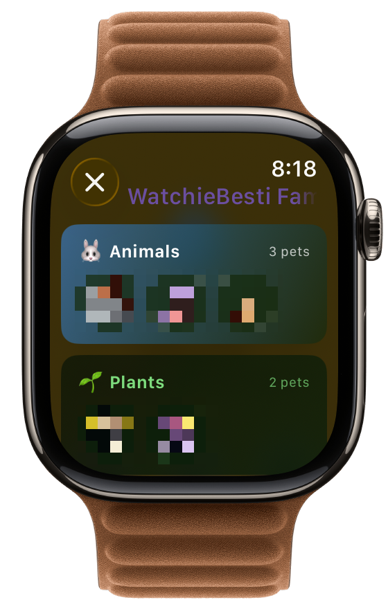 Apple Watch showing graduated pets in the family collection