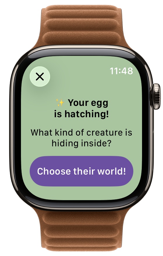 Apple Watch showing egg hatching prompt — choose their world
