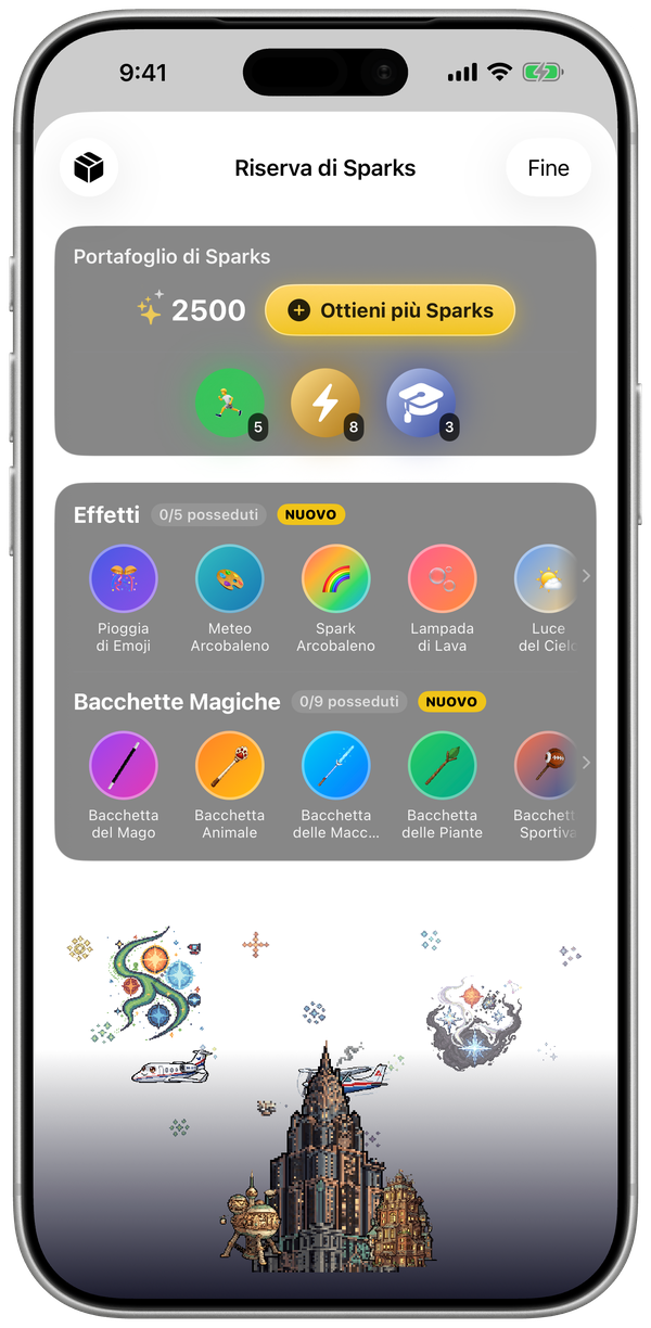 La Riserva di Sparks di WatchieBesti su iPhone con il portafoglio di Sparks, gli effetti del mondo e le bacchette magiche
