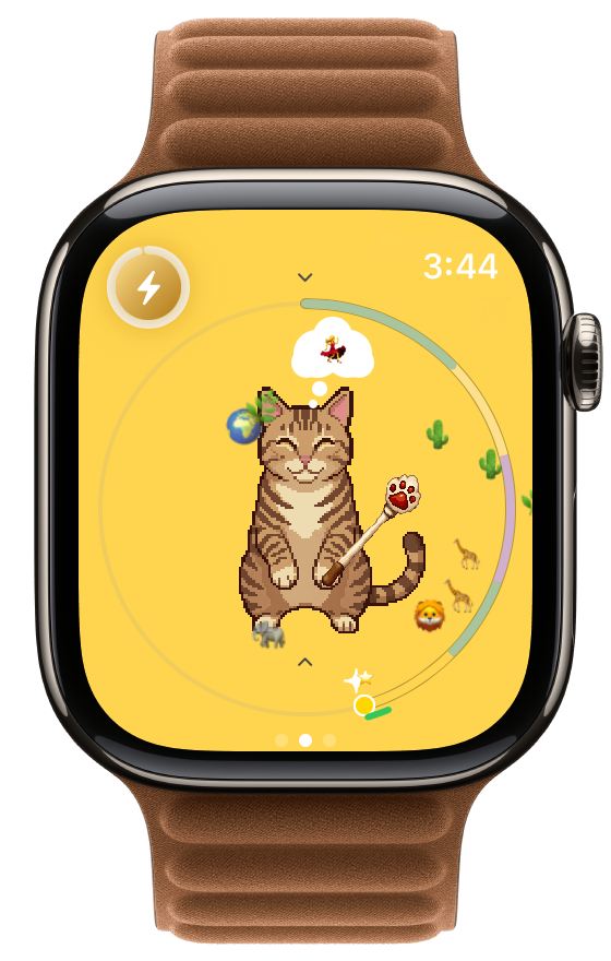 Apple Watch showing a cat pet holding the Animal Wand