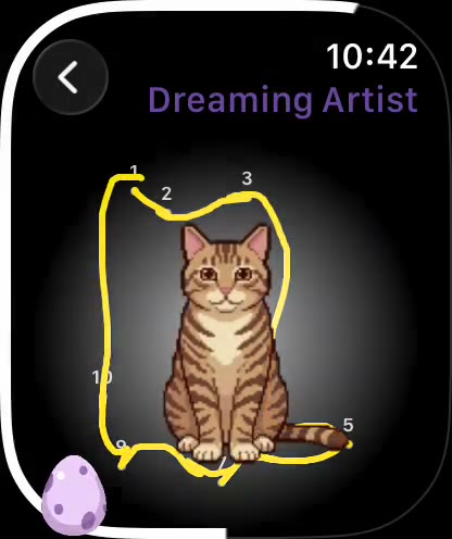 Dreaming Artist gameplay clip, tracing a dot outline to reveal a cat sprite