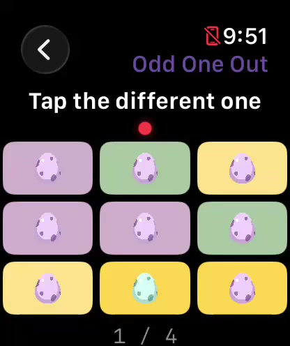 Odd One Out gameplay clip, scanning a grid of tiles and tapping the one that doesn't match