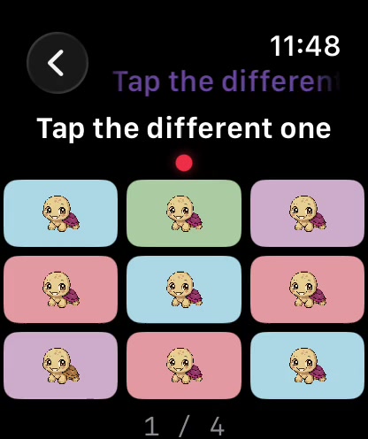 Spot School Pet gameplay clip, the board revealing tile by tile then a tap on the different one