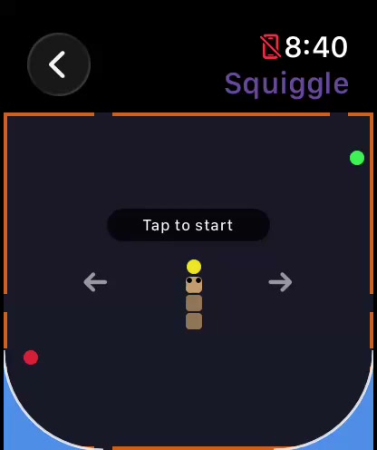 Squiggle gameplay clip, steering the squiggle around the rounded arena toward colored pills